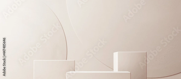 Obraz Abstract minimal interior for cosmetic object placement, product display background with geometric simple shapes, 3d rendering beige color scene