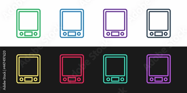 Fototapeta Set line Electronic scales icon isolated on black and white background. Weight measure equipment. Vector