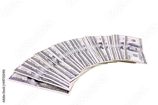 Fototapeta 100 US dollars banknotes on white background