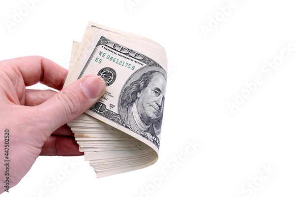 Fototapeta 100 US dollars banknotes on white background