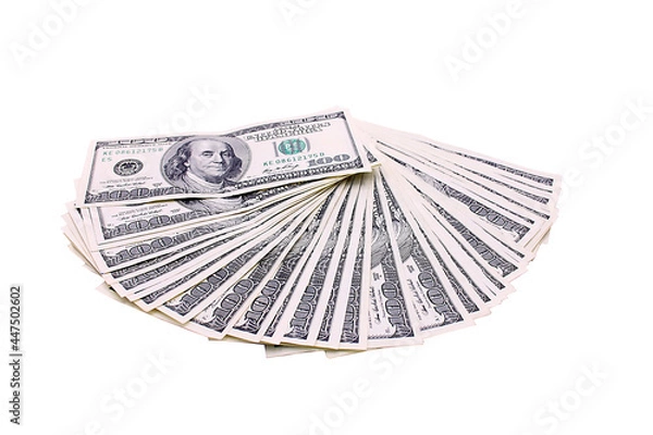 Fototapeta 100 US dollars banknotes on white background