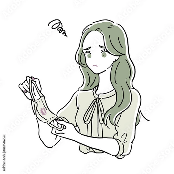 Fototapeta マスクに口紅がついて困っている女性A　上半身