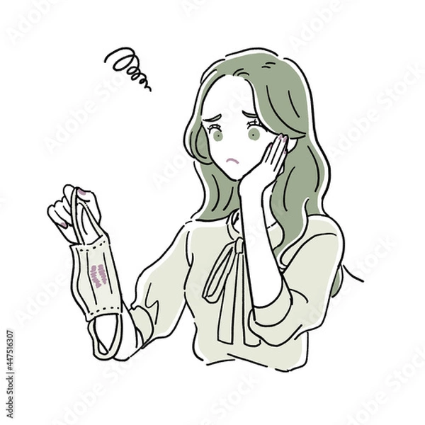 Fototapeta マスクに口紅がついて困っている女性B　上半身