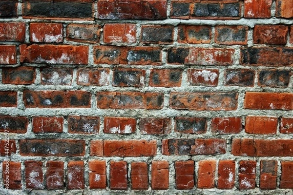 Fototapeta Brick wall, grunge background. Red raw brick as a texture