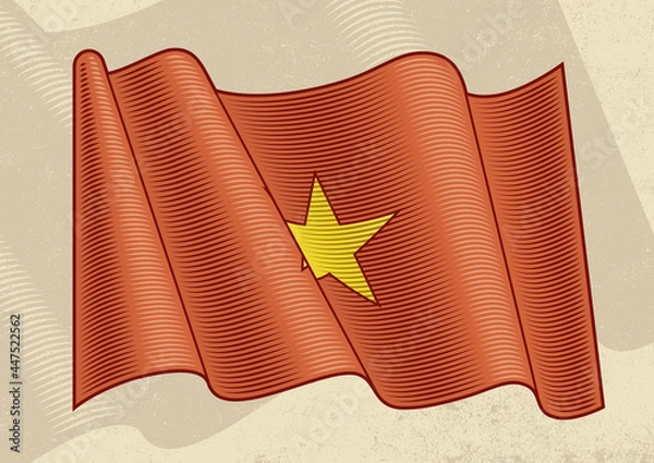 Fototapeta Vintage Flag Of Vietnam. Editable EPS8 vector illustration with clipping mask in woodcut style.