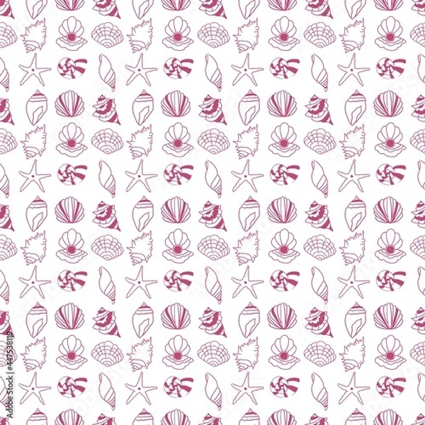 Fototapeta pink and white seashells seamless pattern
