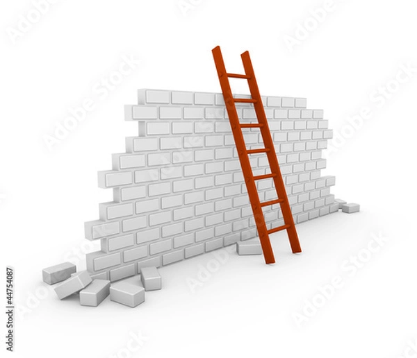 Obraz 3D Brick Wall With A Red Ladder