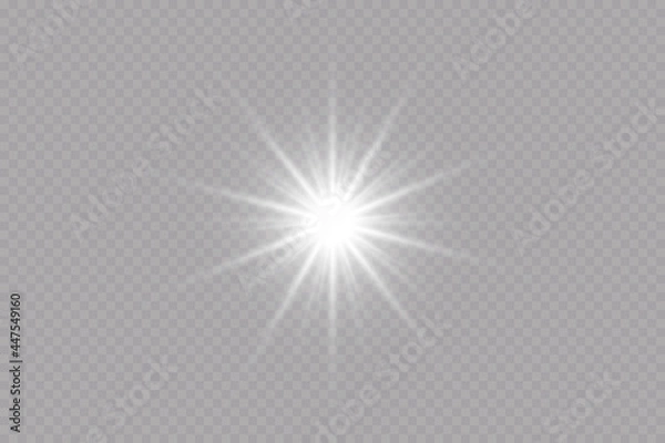 Fototapeta Glow effect. Star on transparent background.Bright sun. Vector illustration.
