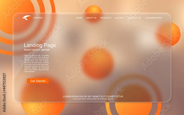 Fototapeta Website landing page vector template. Abstract colorful background for webpage and application with glassmorphism effect