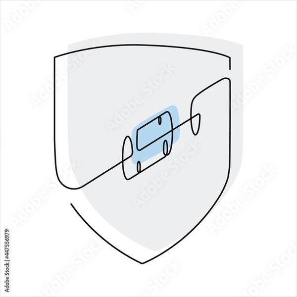 Obraz Syringe with coronavirus vaccine on the background of the shield. Prevention and protection symbol. The illustration is drawn with one line.
