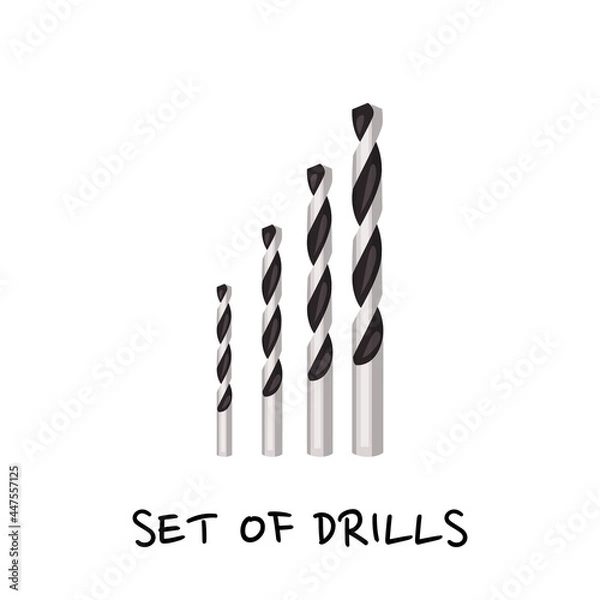Obraz Set of different drills. Simple vector illustration isolated on white background.