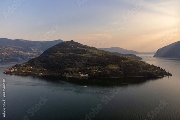 Fototapeta Panoramic view of Lake Iseo and Monte Isola