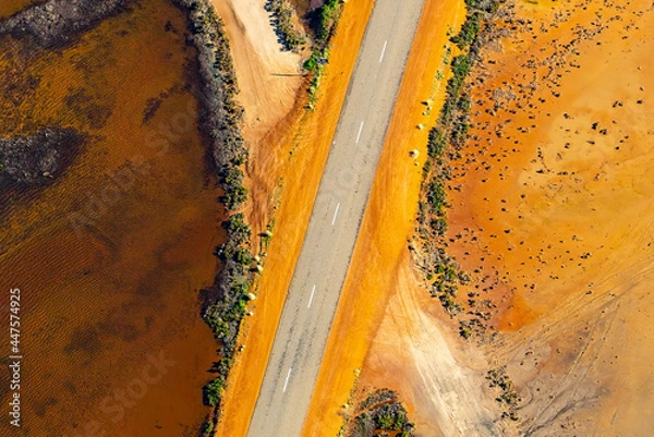 Obraz Hutt Lagoon contains the world's largest microalgae production. These artificial salt ponds are used to farm Dunaliella salina, which is a source of beta-carotene; a food-coloring agent, and pigment.