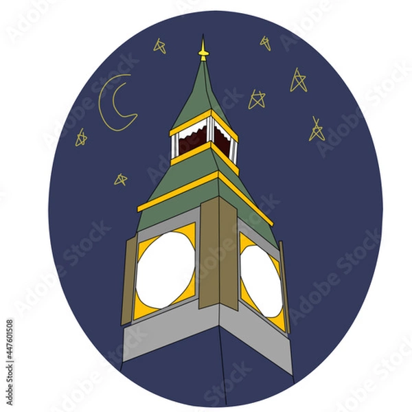 Fototapeta Vectors with objects an old tower against the background of the moon and stars