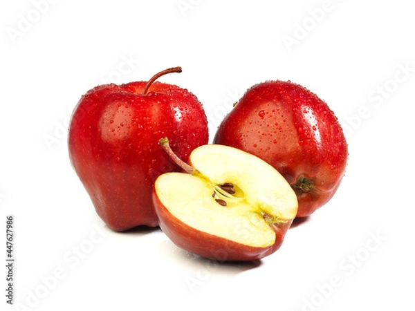 Fototapeta red apples cut open isolated on white