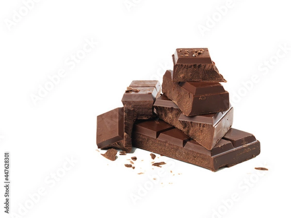 Fototapeta chocolate pieces isolated on white background