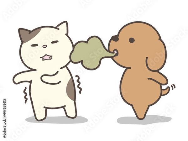 Fototapeta 臭い息の犬と臭がる猫