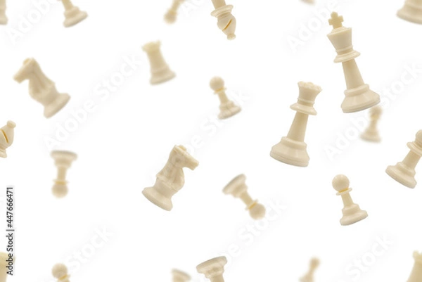 Fototapeta White chess or chessman seamless pattern or falling with white background.Repeat object design.