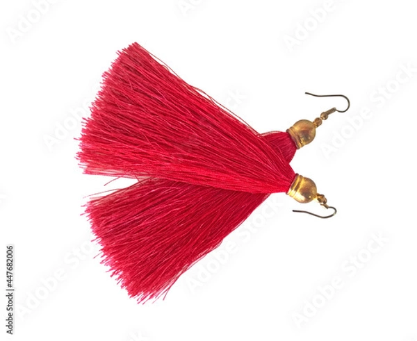 Obraz Fuchsia earrings on white background.