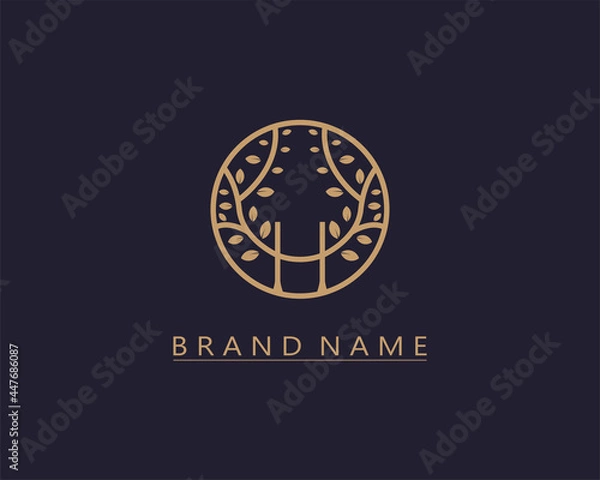 Obraz logo initials letter H. logo of nature. elegant and luxurious gold texture. Design combination of letter H and nature tree. for the company's business brand. modern, simple and unique logo template.