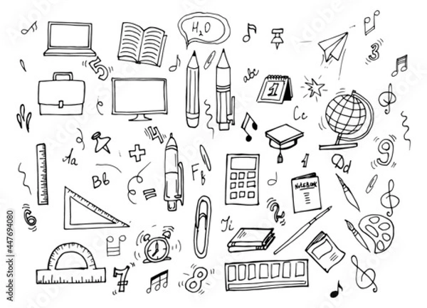 Fototapeta set of doodle school icons