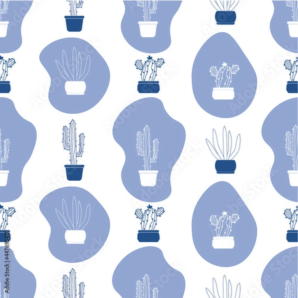 Fototapeta Vector seamless pattern with cactus and spot elements