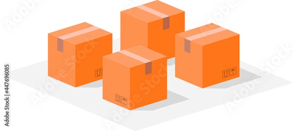 Obraz Small town of boxes. Urban packaging made with boxes and signs. Vector illustration of roads, highways and signs in the middle of the city of boxes.