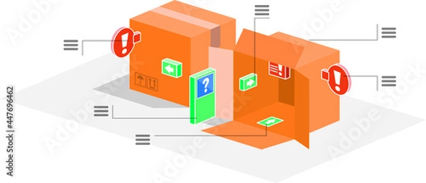 Obraz Small town of boxes. Urban packaging made with boxes and signs. Vector illustration of roads, highways and signs in the middle of the city of boxes.