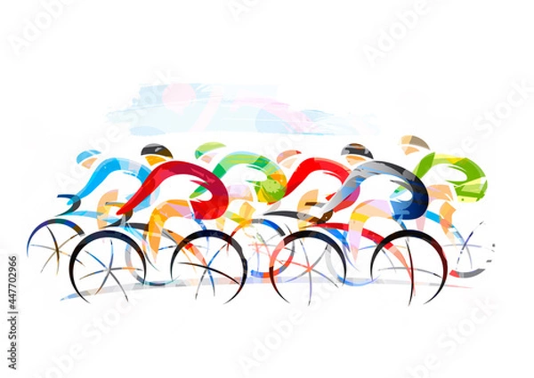 Obraz Cycling race, road cycling. 
Expressive Illustration of cyclists in full speed. Imitation of watercolor drawing