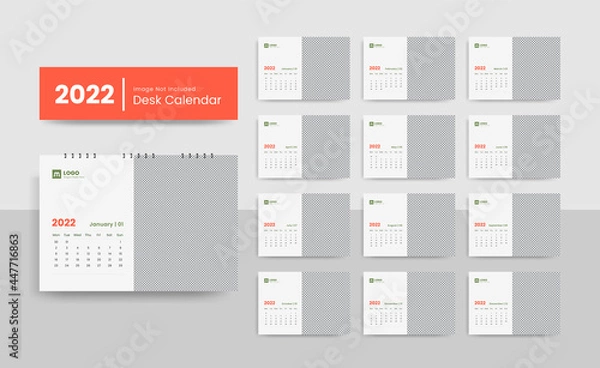 Fototapeta Clean and creative 2022 desk calendar design template for new year | 2022 New year planner or wall calendar  template