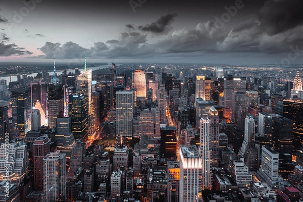 Obraz Vue aérienne de nuit sur la city de New York.