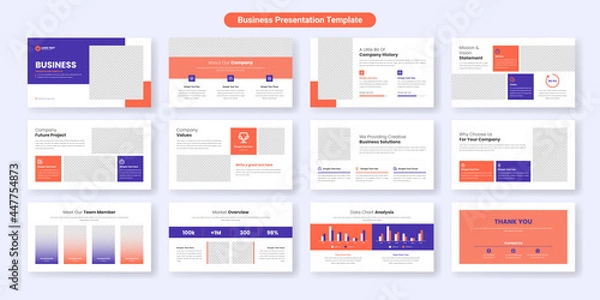 Fototapeta Creative business powerpoint presentation slides template design. Use for modern keynote presentation background, brochure design, website slider, landing page, annual report, company profile.