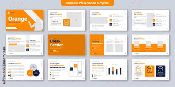 Fototapeta Creative business powerpoint presentation slides template design. Use for modern keynote presentation background, brochure design, website slider, landing page, annual report, company profile.