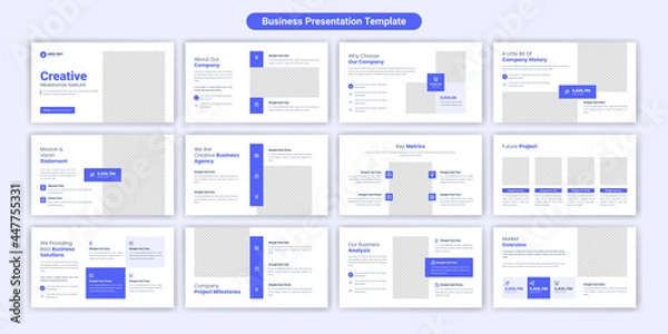 Fototapeta Creative business powerpoint presentation slides template design. Use for modern keynote presentation background, brochure design, website slider, landing page, annual report, company profile.