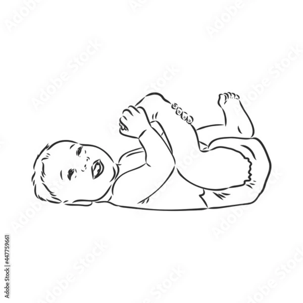 Fototapeta Baby figure. Front, side and back view. Beautiful body boy, character child, vector illustration