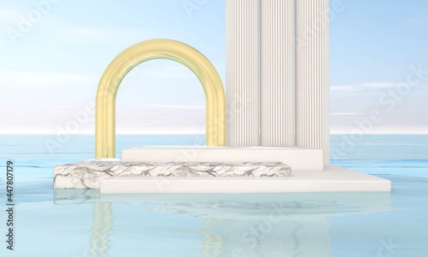 Fototapeta Podium and wall scene abstract background. 3D illustration, 3D rendering