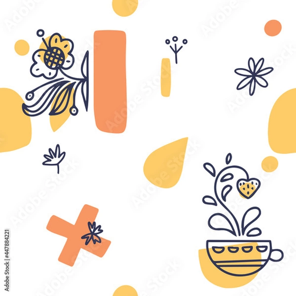 Fototapeta Pattern in folk style. Hand-drawn pattern with flowers.