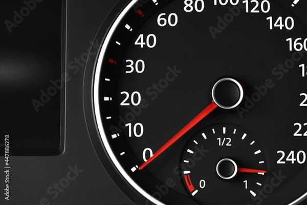 Obraz Speedometer on modern car dashboard, closeup view