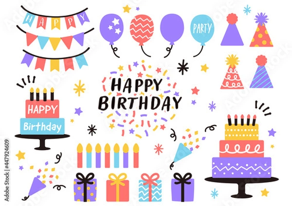 Obraz 可愛いパーティーアイコンイラストセット・誕生日・イベント・記念日