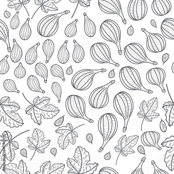 Fototapeta figs berry and leaf vector seamless pattern background