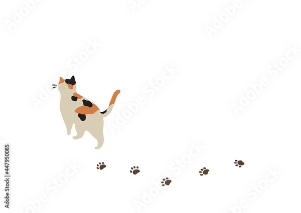 Obraz 歩く猫の後ろ姿-ミケ猫