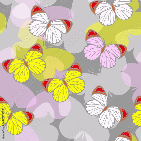Fototapeta butterflies on gray background, seamless vector pattern

