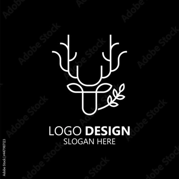 Fototapeta deer head with line art style logo design