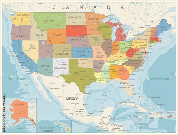 Obraz Retro Color Political Map of USA
