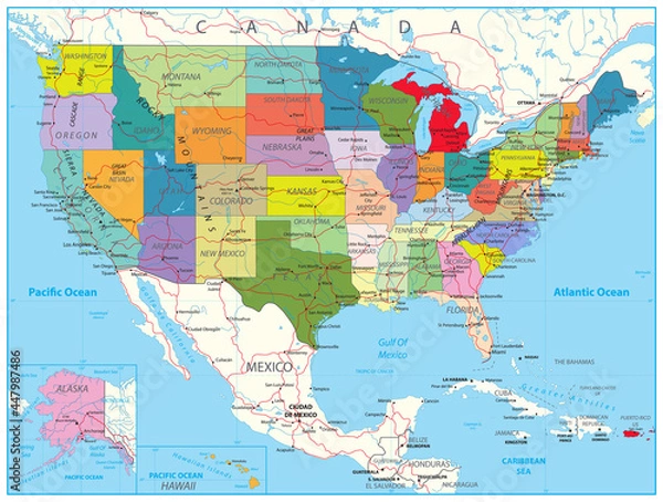 Obraz USA Political Road Map