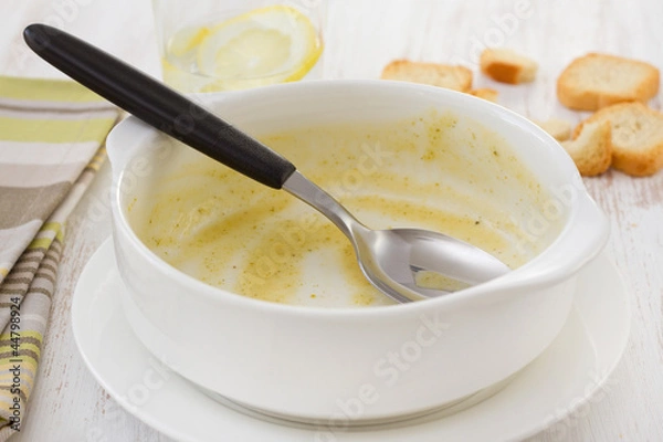 Obraz empty white bowl from soup with spoon