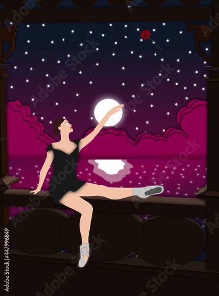 Obraz ballet dancer and a rose in night