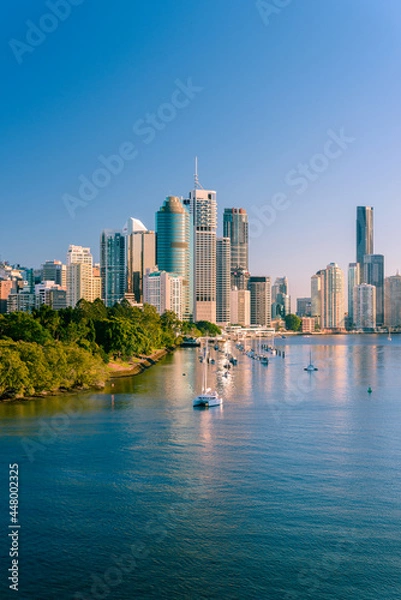 Obraz Brisbane city buildings and river seen in early morning light from Kangaroo Point. Brisbane is the state capital of Queensland, Australia.