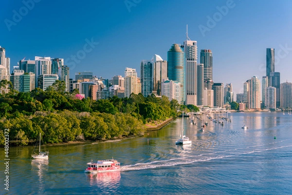 Obraz Brisbane city buildings and river seen in early morning light from Kangaroo Point. Brisbane is the state capital of Queensland, Australia.