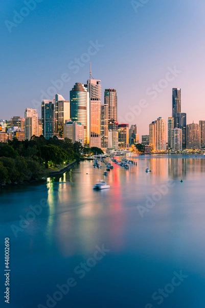 Obraz Brisbane city buildings and river seen in early morning light from Kangaroo Point. Brisbane is the state capital of Queensland, Australia.